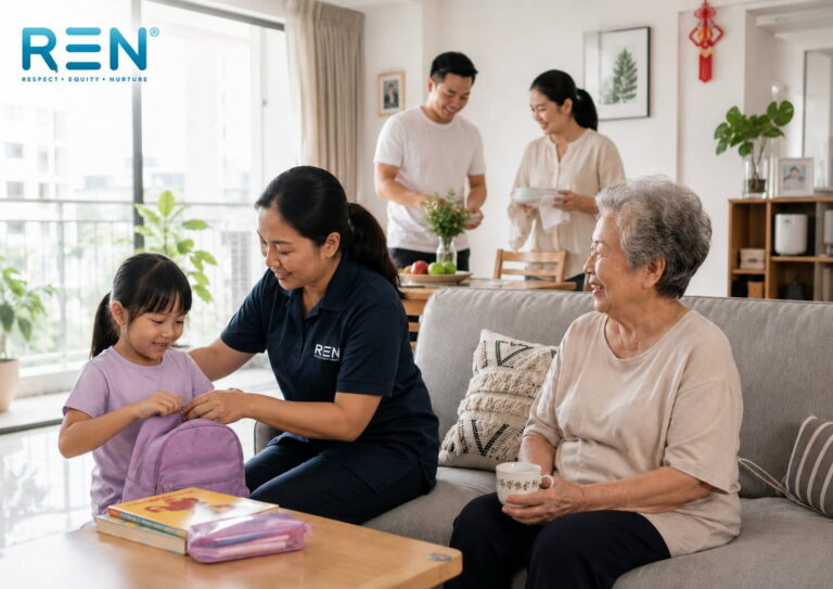 domestic helper in Singapore supporting childcare eldercare and household routines